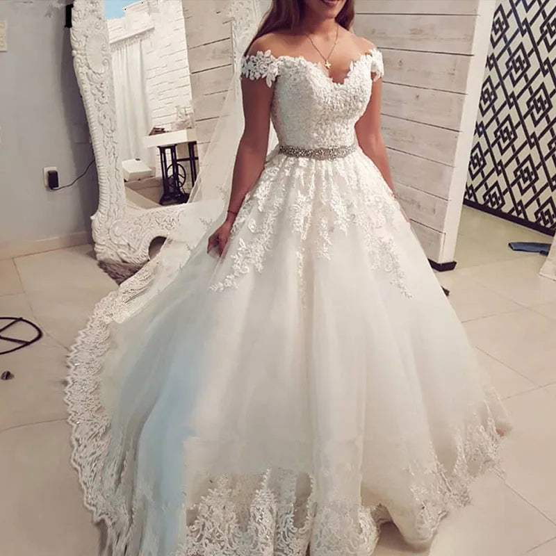 ZJ9183 2024 off Shoulder Embroidery Charming Sweetheart White Wedding Dress Custom Made Size Ball Gown Wedding Dresse