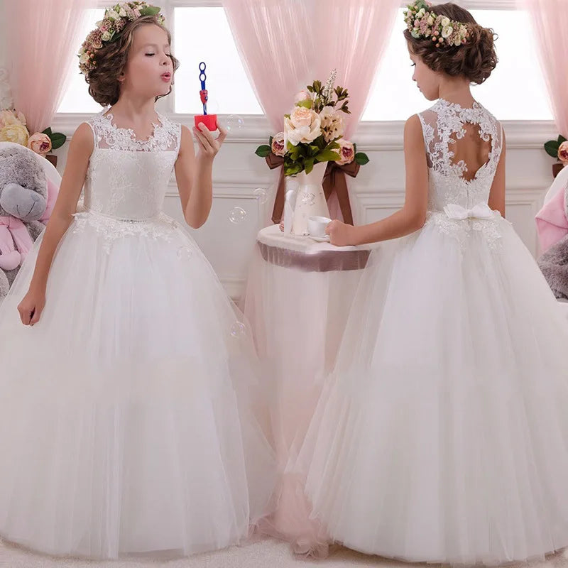 Summer Girl Party Dress White Bridesmaid Princess Dress Kids Dresses for Girls Clothes Children Wedding Dress 10 12 Years