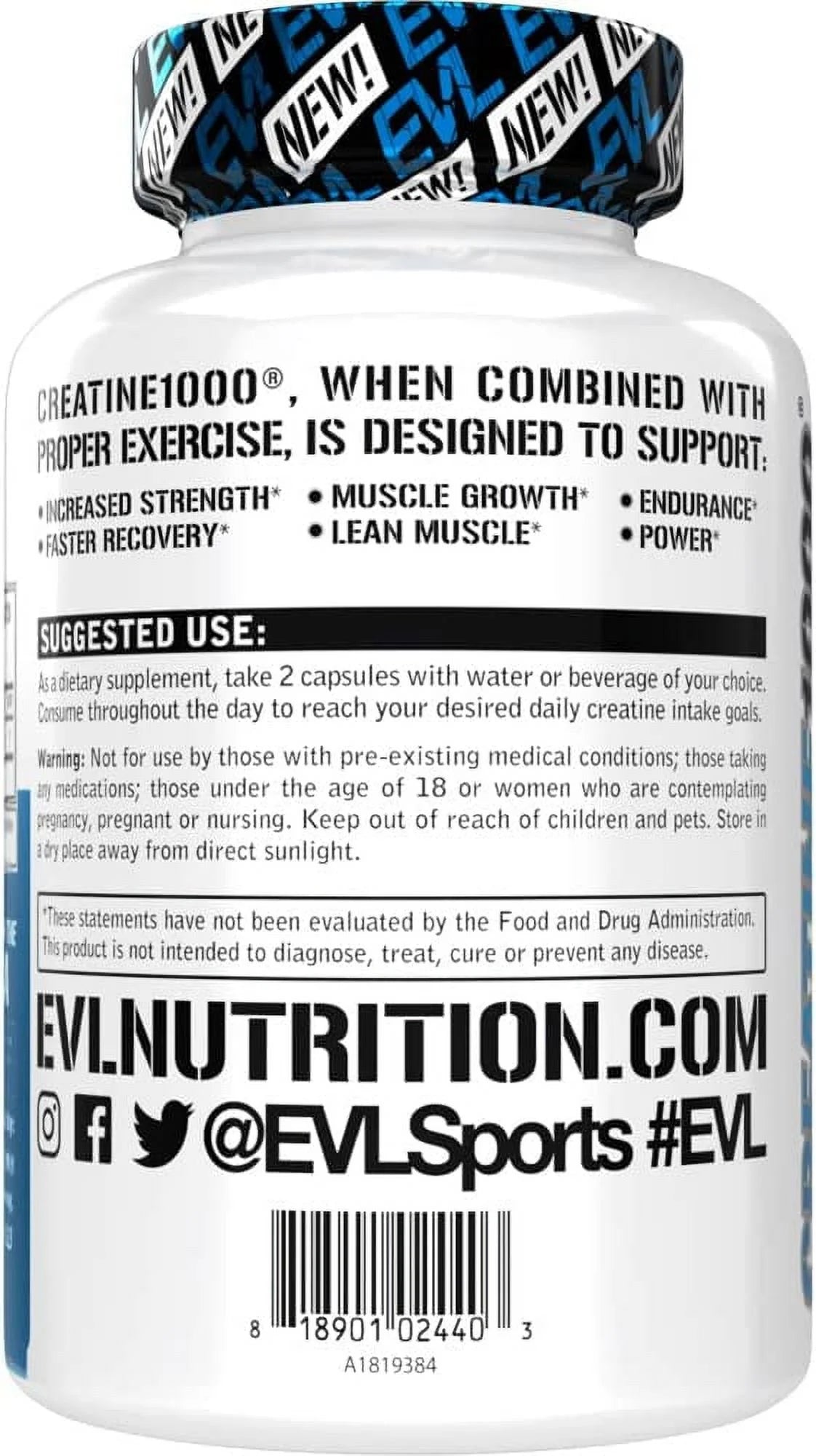 (2 Pack) Creatine Monohydrate Pills 120Ct - EVL Nutrition Muscle Builder & Recovery Supplement - Creatine Capsules 1000Mg