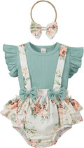 Newborn Baby Girl Clothes Romper Ruffle Short Sleeve Ribbed Tops Summer Infant Outfits Set