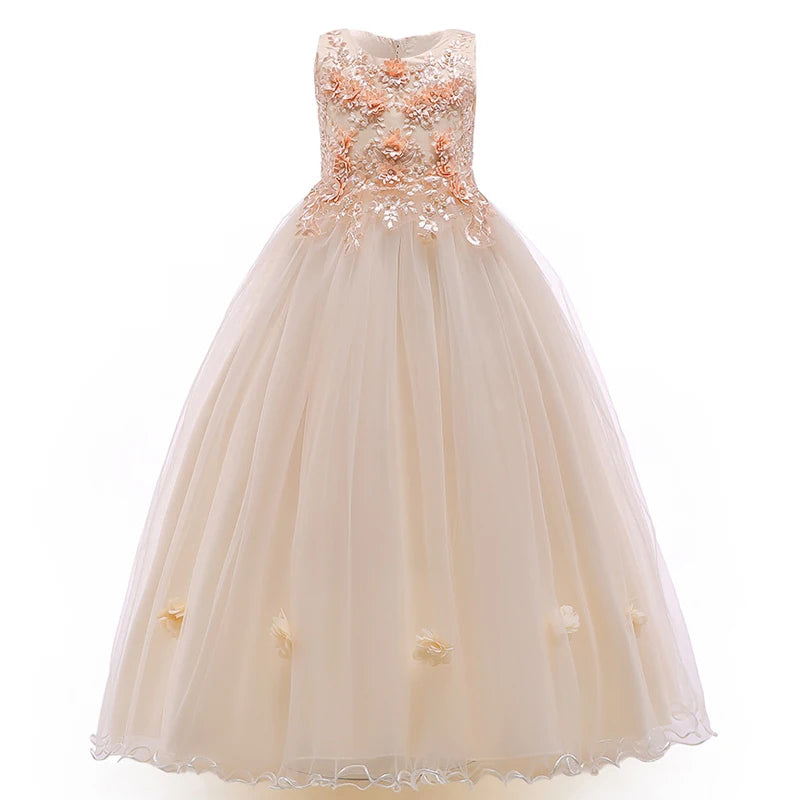 Formal Gray Long Bridesmaid Dress Kids Dresses for Girls Children Elegant Party Wedding Dress Girl Evening Gowns10 12 Years