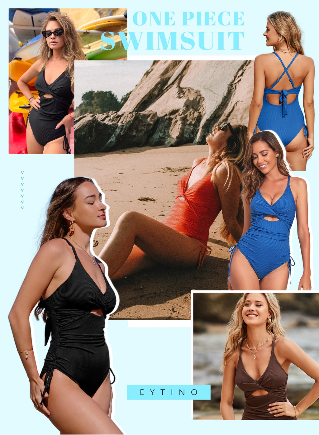 Women One-Piece Swimsuit Ribbed Tummy Control High Cut One Piece Bathing Suit Sexy V Neck Criss Cross Monikini Drawstring Bathing Suits Swim Suits