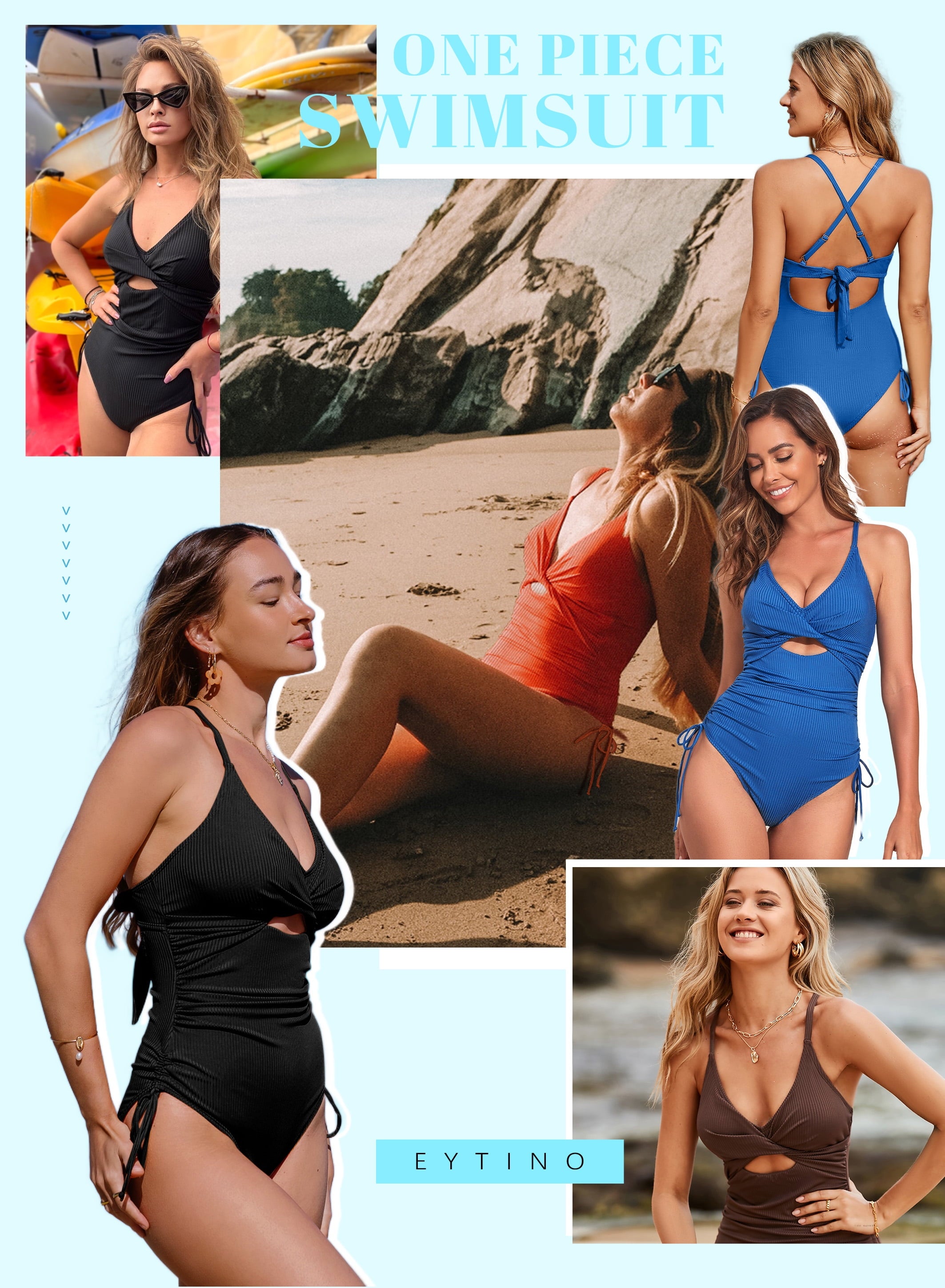 Women One-Piece Swimsuit Ribbed Tummy Control High Cut One Piece Bathing Suit Sexy V Neck Criss Cross Monikini Drawstring Bathing Suits Swim Suits
