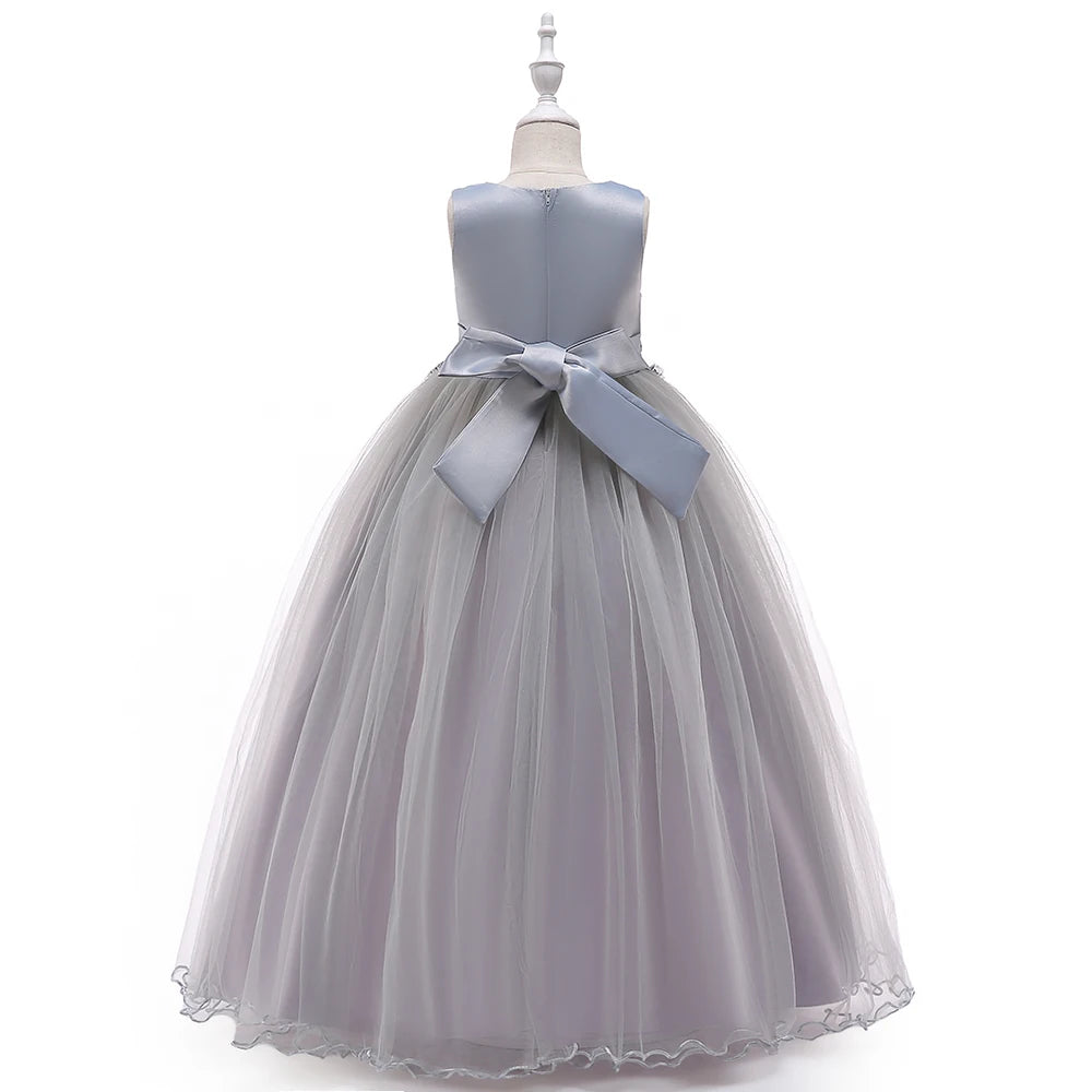 Formal Gray Long Bridesmaid Dress Kids Dresses for Girls Children Elegant Party Wedding Dress Girl Evening Gowns10 12 Years